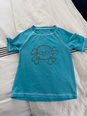 Mish Boys Rash Guard Pool Shirt Skull Skeleton Blue Tee Top Short Sleeve